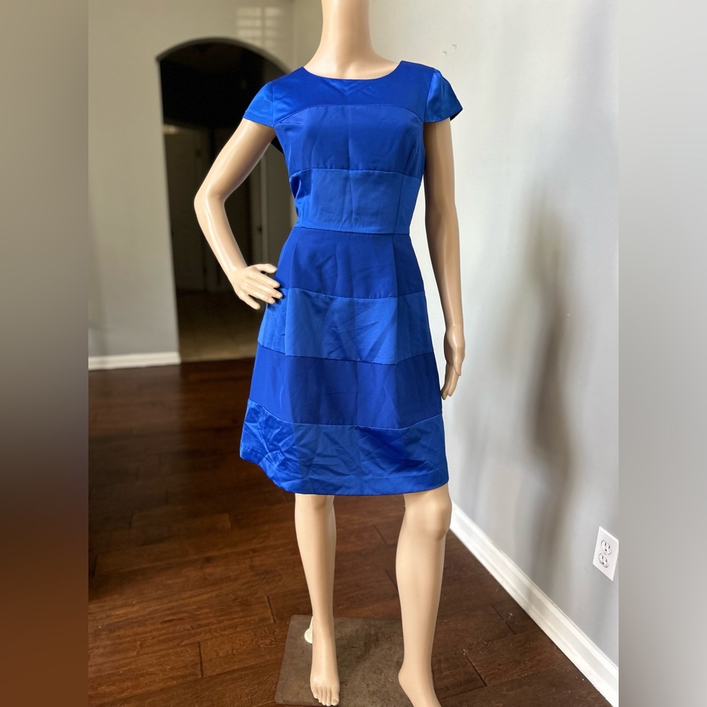 The Limited Cobalt Blue Matte/Sheen Striped Dress